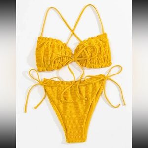 Lettuce Trim Tie Front Bikini Swimsuit